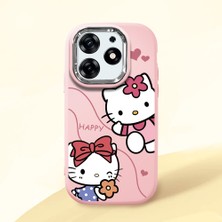 HONTINGA Tecno Spark 10 Pro ile Uyumlu Kılıfı Kamera Korumalı Düşüme Önleyici Basitlik Pembe Yumuşak Silikon Telefon Kılıfı Kitty Desenli K4-0224