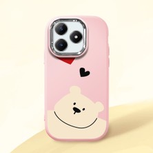 HONTINGA Realme C63 ile Uyumlu Kılıfı Kamera Korumalı Düşüme Önleyici Basitlik Pembe Yumuşak Silikon Telefon Kılıfı Ayı Desenli K4-0185