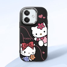 HONTINGA Oppo A3X 4g ile Uyumlu Kılıfı Kamera Korumalı Düşüme Önleyici Basitlik Siyah Yumuşak Silikon Telefon Kılıfı Kitty Desenli K4-0224