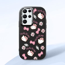 HONTINGA Samsung Galaxy S22 Ultra ile Uyumlu Kılıfı Kamera Korumalı Düşüme Önleyici Basitlik Siyah Yumuşak Silikon Telefon Kılıfı Hello Kitty Desenli K4-0182