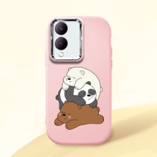 HONTINGA Vivo Y28 ile Uyumlu Kılıfı Kamera Korumalı Düşüme Önleyici Basitlik Pembe Yumuşak Silikon Telefon Kılıfı Ayı Desenli K4-0225
