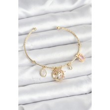 Hayat Ağacı Charmlı Gold Renk Pirinç Kadın Bileklik