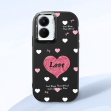 HONTINGA Vivo Y02S ile Uyumlu Kılıfı Kamera Korumalı Düşüme Önleyici Basitlik Siyah Yumuşak Silikon Telefon Kılıfı Kalp Desenli K4-0228