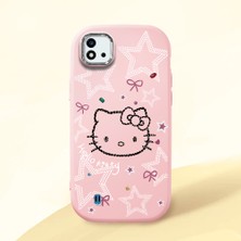 HONTINGA Realme C20 ile Uyumlu Kılıfı Kamera Korumalı Düşüme Önleyici Basitlik Pembe Yumuşak Silikon Telefon Kılıfı Hello Kitty Desenli K4-0227