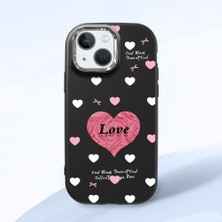 HONTINGA iPhone 13 Mini ile Uyumlu Kılıfı Kamera Korumalı Düşüme Önleyici Basitlik Siyah Yumuşak Silikon Telefon Kılıfı Kalp Desenli K4-0228