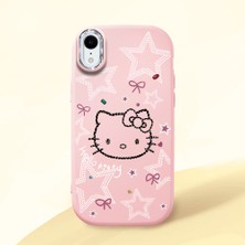 HONTINGA iPhone Xr ile Uyumlu Kılıfı Kamera Korumalı Düşüme Önleyici Basitlik Pembe Yumuşak Silikon Telefon Kılıfı Hello Kitty Desenli K4-0227