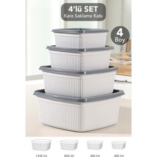 Meleni Home 4'lü Çizgili Kare Saklama Kabı Seti - Mikrodalgaya Uygun Gıda Kabı 1,35L 0,85L 0,5l 0,3l Gri