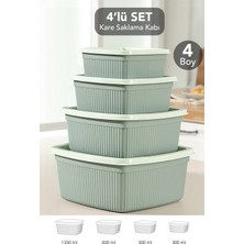 Meleni Home 4'lü Çizgili Kare Saklama Kabı Seti - Mikrodalgaya Uygun Gıda Kabı 1,35L 0,85L 0,5l 0,3l Yeşil