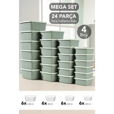 Meleni Home 24'lü Çizgili Kare Saklama Kabı Seti - Mikrodalgaya Uygun Gıda Kabı 1,35L 0,85L 0,5l 0,3l Yeşil