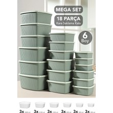 Meleni Home 18'li Çizgili Kare Saklama Kabı Seti - Mikrodalgaya Uygun Düzenleyici Erzak Gıda Kabı 6 Boy Yeşil