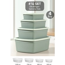 Meleni Home 4lü Çizgili Dikdörtgen Saklama Kabı Seti - Mikrodalgaya Uygun Gıda Kabı 1,25L 0,75L 0,5l 0,25L Yeşil