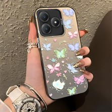 HONTINGA Realme C63 ile Uyumlu Kılıfı Silikon Kenar Sert Arka Düşüme Önleyici Basitlik Anti Düşme Kamera Korumali Küçük Kelebek Desen Telefon Kılıfı Kadın ve Erkek Için Uygundur K1-0851