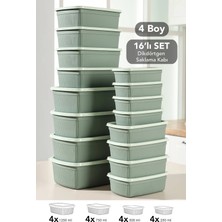 Meleni Home 16LI Çizgili Dikdörtgen Saklama Kabı Seti -Mikrodalgaya Uygun Gıda Kabı 1,25L 0,75L 0,5l 0,25L Yeşil