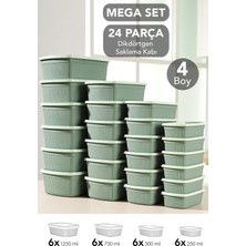 Meleni Home 24LÜ Çizgili Dikdörtgen Saklama Kabı Seti -Mikrodalgaya Uygun Gıda Kabı 1,25L 0,75L 0,5l 0,25L Yeşil