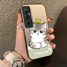 HONTINGA Realme C65 4g ile Uyumlu Kılıfı Silikon Kenar Sert Arka Düşüme Önleyici Basitlik Anti Düşme Kamera Korumali Kedi Desen Telefon Kılıfı Kadın ve Erkek Için Uygundur K1-0852