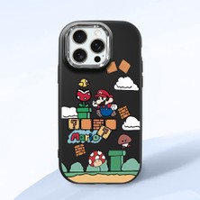 HONTINGA iPhone 15 Pro Max ile Uyumlu Kılıfı Kamera Korumalı Düşüme Önleyici Basitlik Siyah Yumuşak Silikon Telefon Kılıfı Mario Desenli K4-0181