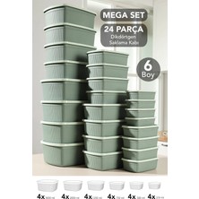 Meleni Home 24'lü Çizgili Dikdörtgen Saklama Kabı Seti - Mikrodalgaya Uygun 6 Boy Düzenleyici Gıda Kabı Yeşil