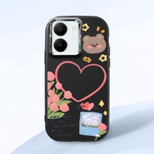 HONTINGA Vivo Y27 ile Uyumlu Kılıfı Kamera Korumalı Düşüme Önleyici Basitlik Siyah Yumuşak Silikon Telefon Kılıfı Kalp Desenli K4-0183