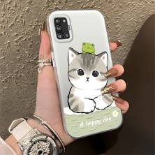 HONTINGA Samsung Galaxy A31 ile Uyumlu Kılıfı Silikon Kenar Sert Arka Düşüme Önleyici Basitlik Anti Düşme Kamera Korumali Kedi Desen Telefon Kılıfı Kadın ve Erkek Için Uygundur K1-0852