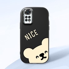 HONTINGA Redmi Note 11 ile Uyumlu Kılıfı Kamera Korumalı Düşüme Önleyici Basitlik Siyah Yumuşak Silikon Telefon Kılıfı Ayı Desenli K4-0185