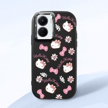 HONTINGA Vivo Y16 ile Uyumlu Kılıfı Kamera Korumalı Düşüme Önleyici Basitlik Siyah Yumuşak Silikon Telefon Kılıfı Hello Kitty Desenli K4-0182