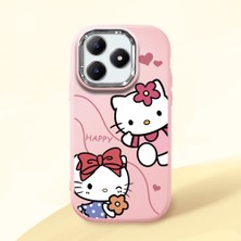 HONTINGA Realme C63 ile Uyumlu Kılıfı Kamera Korumalı Düşüme Önleyici Basitlik Pembe Yumuşak Silikon Telefon Kılıfı Kitty Desenli K4-0224