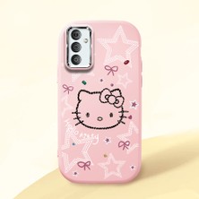 HONTINGA Samsung Galaxy M13 ile Uyumlu Kılıfı Kamera Korumalı Düşüme Önleyici Basitlik Pembe Yumuşak Silikon Telefon Kılıfı Hello Kitty Desenli K4-0227