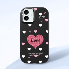 HONTINGA iPhone 16 Plus ile Uyumlu Kılıfı Kamera Korumalı Düşüme Önleyici Basitlik Siyah Yumuşak Silikon Telefon Kılıfı Kalp Desenli K4-0228