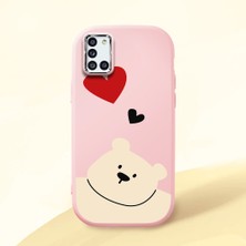 HONTINGA Samsung Galaxy A31 ile Uyumlu Kılıfı Kamera Korumalı Düşüme Önleyici Basitlik Pembe Yumuşak Silikon Telefon Kılıfı Ayı Desenli K4-0185