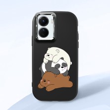 HONTINGA Vivo Y02S ile Uyumlu Kılıfı Kamera Korumalı Düşüme Önleyici Basitlik Siyah Yumuşak Silikon Telefon Kılıfı Ayı Desenli K4-0225