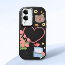 HONTINGA Vivo Y04 ile Uyumlu Kılıfı Kamera Korumalı Düşüme Önleyici Basitlik Siyah Yumuşak Silikon Telefon Kılıfı Kalp Desenli K4-0183