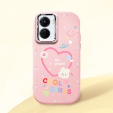 HONTINGA Vivo Y02S ile Uyumlu Kılıfı Kamera Korumalı Düşüme Önleyici Basitlik Pembe Yumuşak Silikon Telefon Kılıfı Kalp Desenli K4-0226