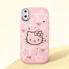 HONTINGA iPhone x ile Uyumlu Kılıfı Kamera Korumalı Düşüme Önleyici Basitlik Pembe Yumuşak Silikon Telefon Kılıfı Hello Kitty Desenli K4-0227