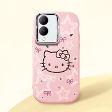 HONTINGA Vivo Y28 ile Uyumlu Kılıfı Kamera Korumalı Düşüme Önleyici Basitlik Pembe Yumuşak Silikon Telefon Kılıfı Hello Kitty Desenli K4-0227