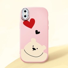 HONTINGA iPhone Xs ile Uyumlu Kılıfı Kamera Korumalı Düşüme Önleyici Basitlik Pembe Yumuşak Silikon Telefon Kılıfı Ayı Desenli K4-0185