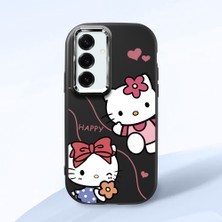 HONTINGA Samsung Galaxy S25 Plus ile Uyumlu Kılıfı Kamera Korumalı Düşüme Önleyici Basitlik Siyah Yumuşak Silikon Telefon Kılıfı Kitty Desenli K4-0224