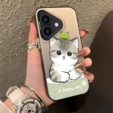 HONTINGA iPhone 16 Plus ile Uyumlu Kılıfı Silikon Kenar Sert Arka Düşüme Önleyici Basitlik Anti Düşme Kamera Korumali Kedi Desen Telefon Kılıfı Kadın ve Erkek Için Uygundur K1-0852