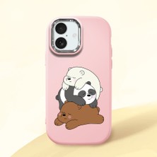 HONTINGA iPhone 17 ile Uyumlu Kılıfı Kamera Korumalı Düşüme Önleyici Basitlik Pembe Yumuşak Silikon Telefon Kılıfı Ayı Desenli K4-0225