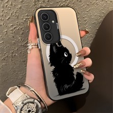 HONTINGA Samsung Galaxy S24 Plus ile Uyumlu Kılıfı Silikon Kenar Sert Arka Düşüme Önleyici Basitlik Anti Düşme Kamera Korumali Kedi Desen Telefon Kılıfı Kadın ve Erkek Için Uygundur K1-0850