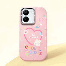 HONTINGA Vivo Y27 ile Uyumlu Kılıfı Kamera Korumalı Düşüme Önleyici Basitlik Pembe Yumuşak Silikon Telefon Kılıfı Kalp Desenli K4-0226