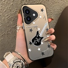 HONTINGA iPhone 16 ile Uyumlu Kılıfı Silikon Kenar Sert Arka Düşüme Önleyici Basitlik Anti Düşme Kamera Korumali Gitar Desen Telefon Kılıfı Kadın ve Erkek Için Uygundur K1-0849