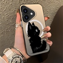 HONTINGA iPhone 16 ile Uyumlu Kılıfı Silikon Kenar Sert Arka Düşüme Önleyici Basitlik Anti Düşme Kamera Korumali Kedi Desen Telefon Kılıfı Kadın ve Erkek Için Uygundur K1-0850