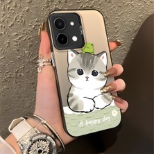 HONTINGA Vivo Y28 ile Uyumlu Kılıfı Silikon Kenar Sert Arka Düşüme Önleyici Basitlik Anti Düşme Kamera Korumali Kedi Desen Telefon Kılıfı Kadın ve Erkek Için Uygundur K1-0852