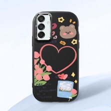 HONTINGA Samsung Galaxy M15 ile Uyumlu Kılıfı Kamera Korumalı Düşüme Önleyici Basitlik Siyah Yumuşak Silikon Telefon Kılıfı Kalp Desenli K4-0183