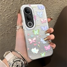 HONTINGA Vivo V50 Lite ile Uyumlu Kılıfı Silikon Kenar Sert Arka Düşüme Önleyici Basitlik Anti Düşme Kamera Korumali Küçük Kelebek Desen Telefon Kılıfı Kadın ve Erkek Için Uygundur K1-0851
