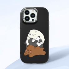 HONTINGA iPhone 14 Pro Max ile Uyumlu Kılıfı Kamera Korumalı Düşüme Önleyici Basitlik Siyah Yumuşak Silikon Telefon Kılıfı Ayı Desenli K4-0225