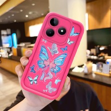 HONTINGA Realme C53 ile Uyumlu Kılıfı Düşüme Önleyici Basitlik Anti Düşme Kamera Korumali Şirin Mavi Kelebek Desen Gül Kırmızı Yumuşak Silikon Telefon Kılıfı Kadın ve Erkek Için Uygundur K8-0084