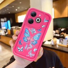 HONTINGA Tecno Spark 20C ile Uyumlu Kılıfı Düşüme Önleyici Basitlik Anti Düşme Kamera Korumali Şirin Mavi Kelebek Desen Gül Kırmızı Yumuşak Silikon Telefon Kılıfı Kadın ve Erkek Için Uygundur K8-0084