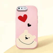 HONTINGA iPhone 7 Plus ile Uyumlu Kılıfı Kamera Korumalı Düşüme Önleyici Basitlik Pembe Yumuşak Silikon Telefon Kılıfı Ayı Desenli K4-0185