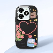HONTINGA Tecno Spark 20 ile Uyumlu Kılıfı Kamera Korumalı Düşüme Önleyici Basitlik Siyah Yumuşak Silikon Telefon Kılıfı Kalp Desenli K4-0183